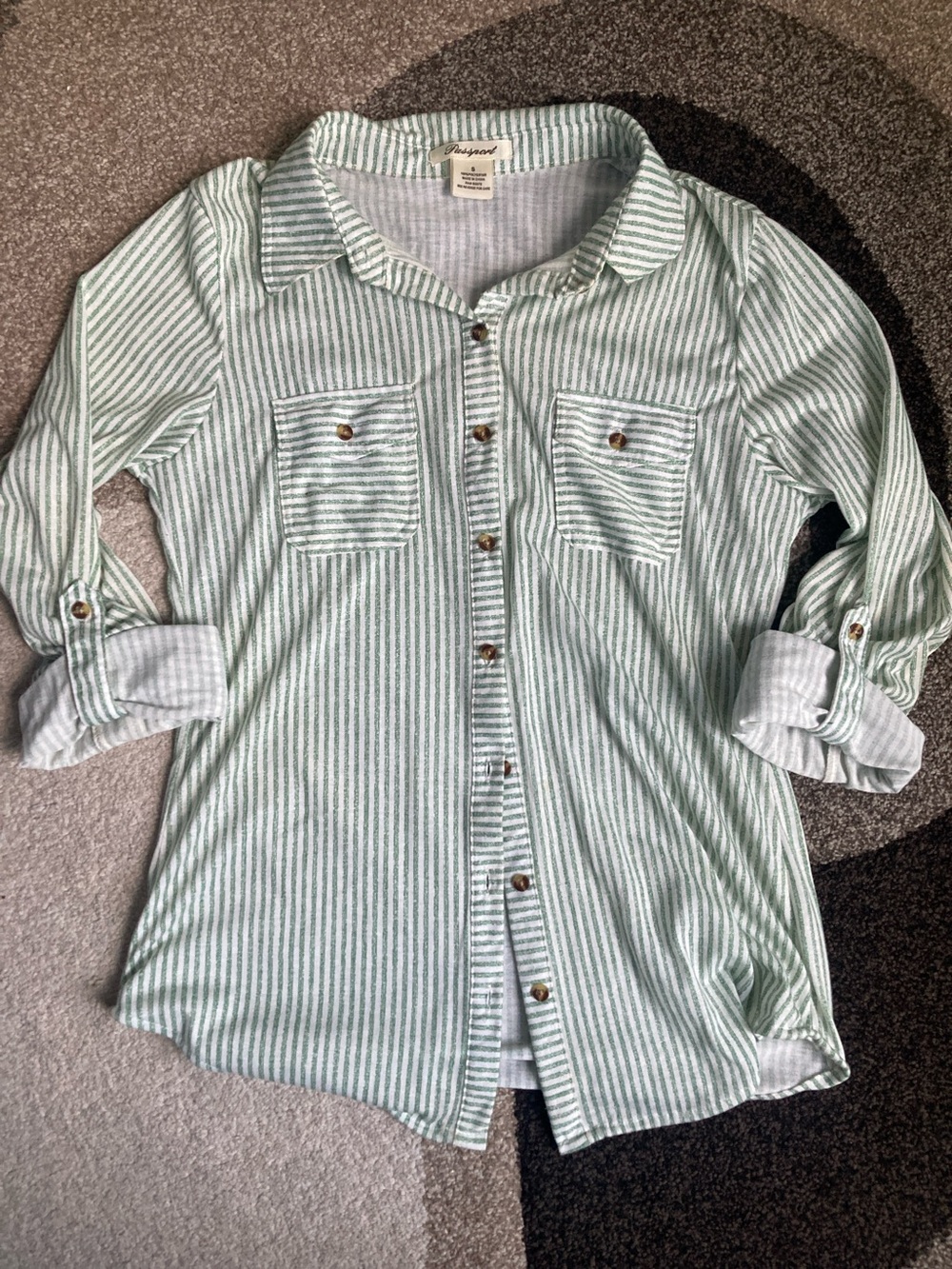 Passport Mint Green and White Striped Button-Down Shirt